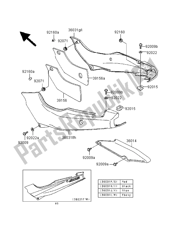 Todas las partes para Cubiertas Laterales Y Cubierta De Cadena de Kawasaki GPZ 500S 1999