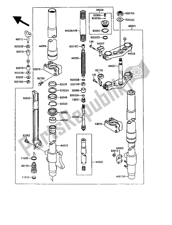 Wszystkie części do Przedni Widelec Kawasaki KX 250 1989