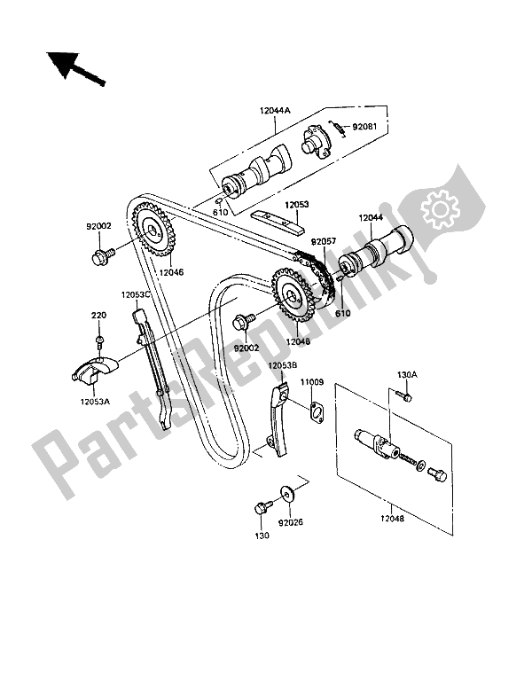 All parts for the Camshaft(s) & Tensioner of the Kawasaki KLR 500 1987