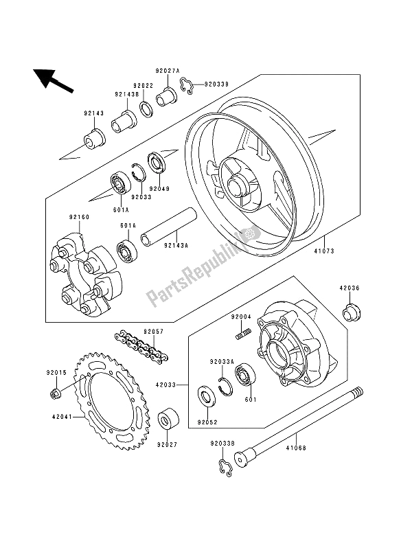 All parts for the Rear Hub of the Kawasaki Zephyr 750 1992