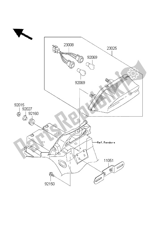 All parts for the Taillight of the Kawasaki ZRX 1200 2001