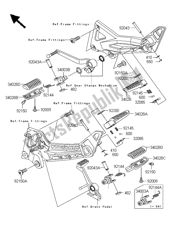 Tutte le parti per il Poggiapiedi del Kawasaki Z 1000 2003