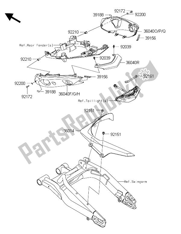 Wszystkie części do Os? Ony Boczne I Os? Ona ? A? Cucha Kawasaki ER 6F 650 2015