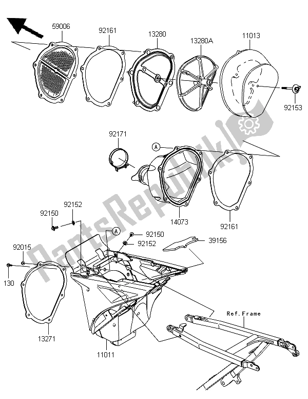 All parts for the Air Cleaner of the Kawasaki KX 450 2013