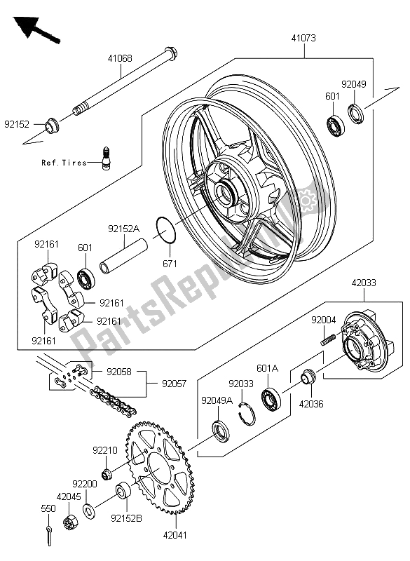 All parts for the Rear Hub of the Kawasaki ER 6F 650 2012