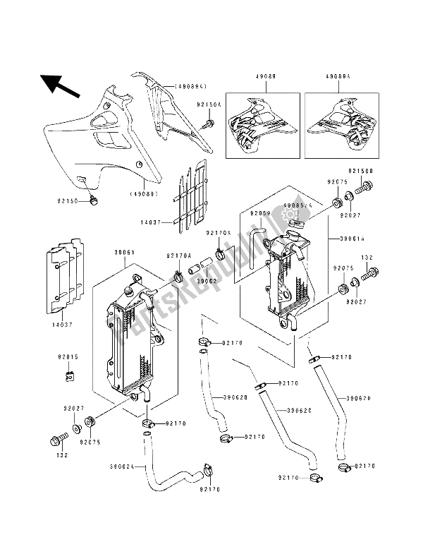 All parts for the Radiator of the Kawasaki KX 100 1992