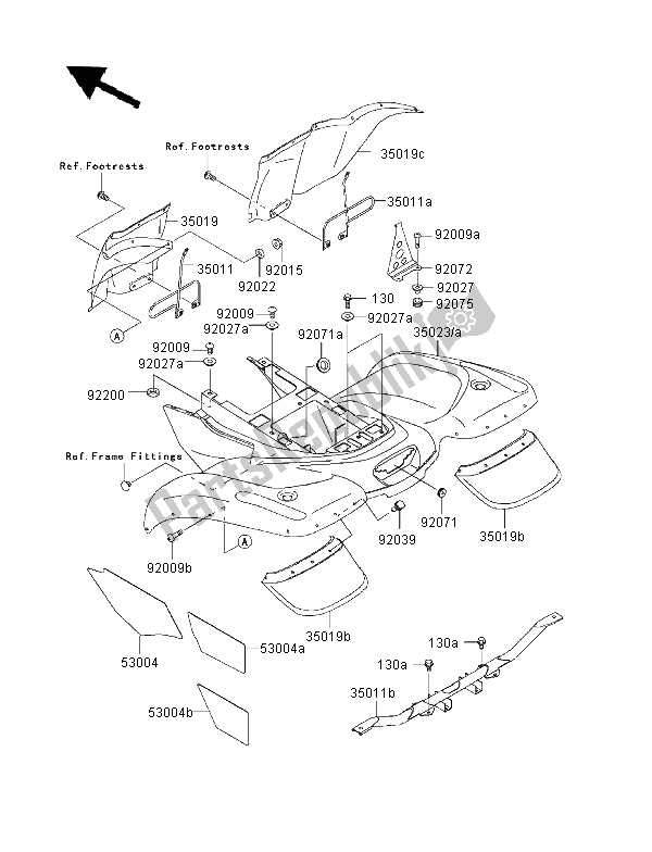 All parts for the Rear Fender of the Kawasaki KVF 400 4X4 2000