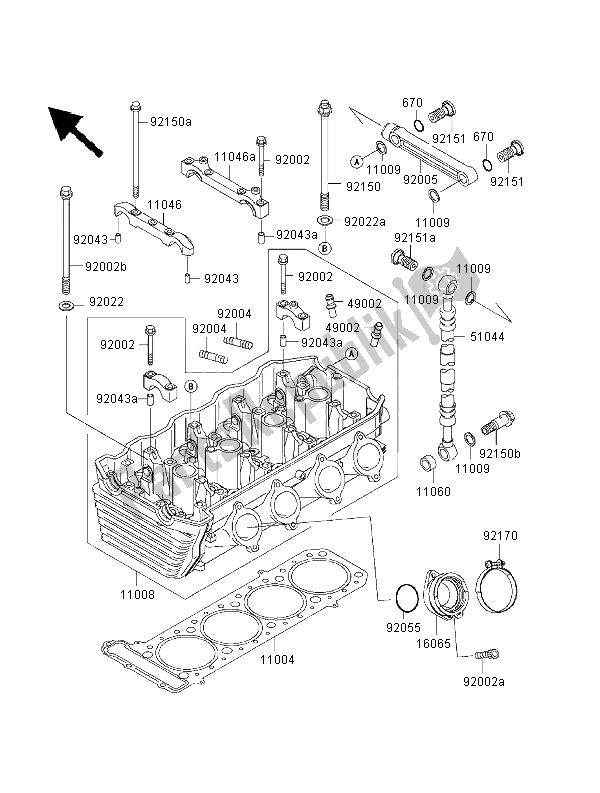 All parts for the Cylinder Head of the Kawasaki ZRX 1100 2000