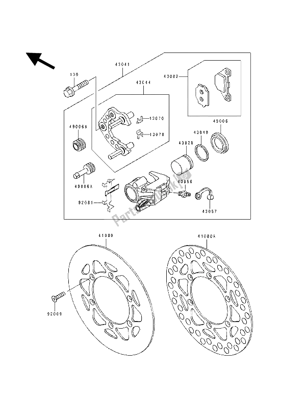 All parts for the Front Caliper of the Kawasaki KX 80 SW LW 1992