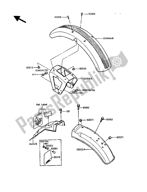 Alle onderdelen voor de Spatborden van de Kawasaki GT 550 1986