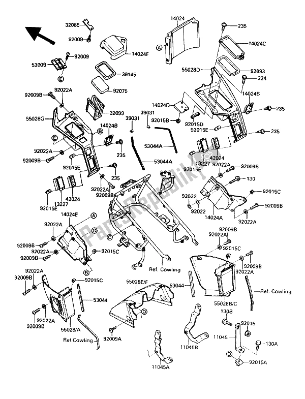 Alle onderdelen voor de Motorkap Zakt van de Kawasaki ZG 1200 B1 1990