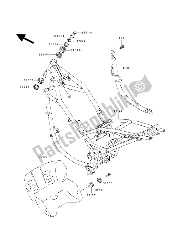 All parts for the Frame of the Kawasaki KLE 500 1992