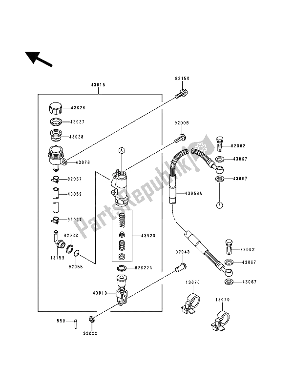 Alle onderdelen voor de Achterste Hoofdcilinder van de Kawasaki KDX 200 1994