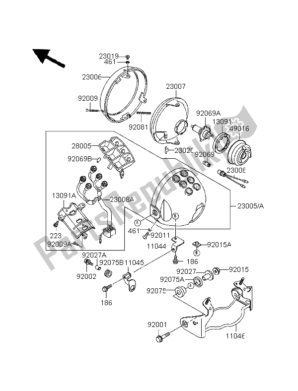 All parts for the Headlight of the Kawasaki EL 252 1996