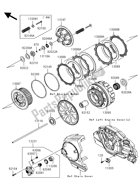 Alle onderdelen voor de Koppeling van de Kawasaki VN 1700 Voyager ABS 2009