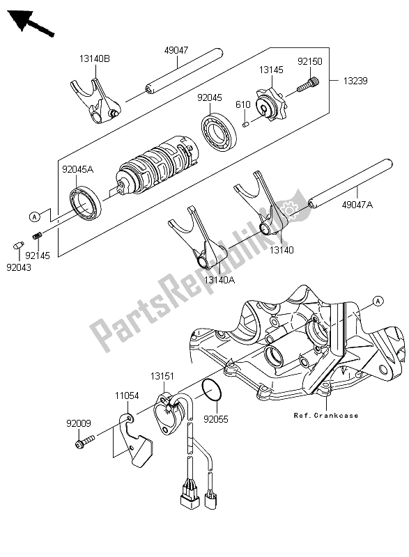 All parts for the Gear Change Drum & Shift Fork of the Kawasaki Ninja ZX 6R 600 2008