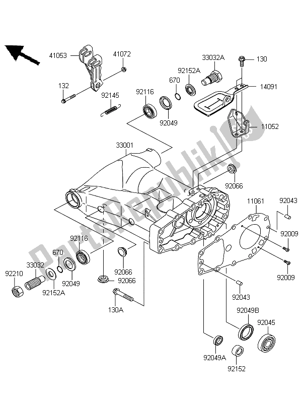 All parts for the Swingarm of the Kawasaki KFX 700 2009