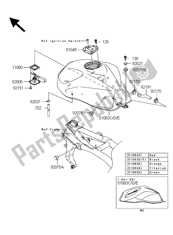 Tutte le parti per il Serbatoio Di Carburante del Kawasaki Z 1000 2004
