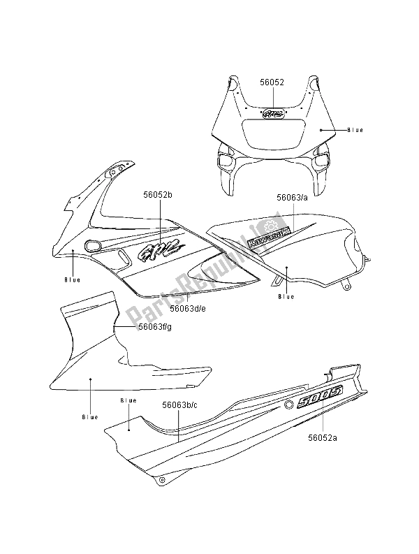 Wszystkie części do Kalkomanie (niebieskie) Kawasaki GPZ 500S 2000