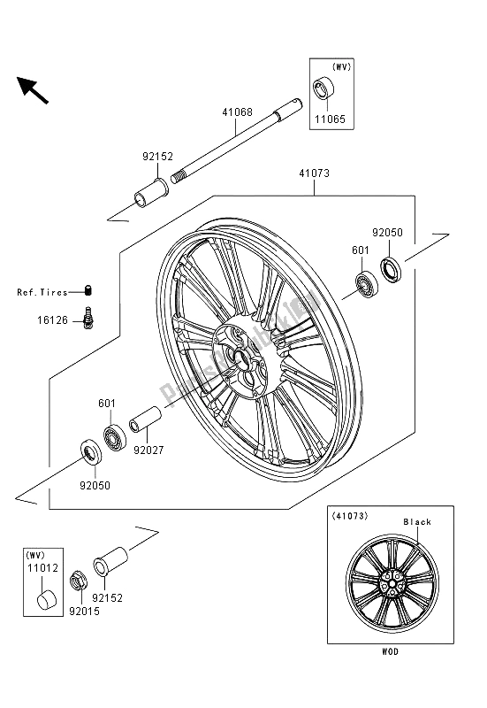 All parts for the Front Hub of the Kawasaki VN 900 Custom 2013