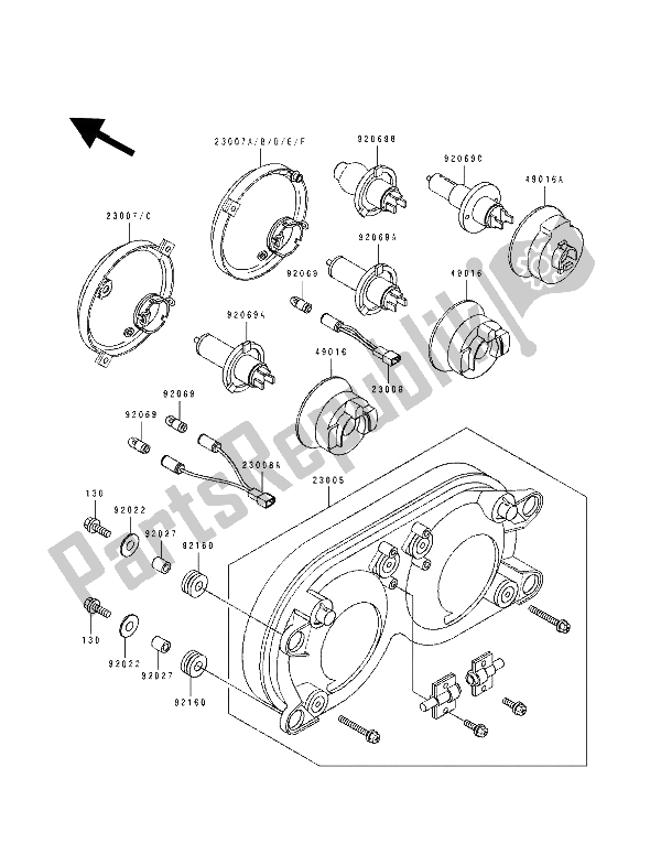 All parts for the Head Lamp of the Kawasaki ZXR 750 1991