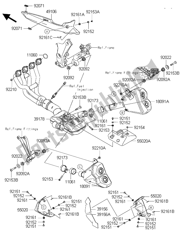 Alle onderdelen voor de Geluiddemper (s) van de Kawasaki Z 1000 SX 2015