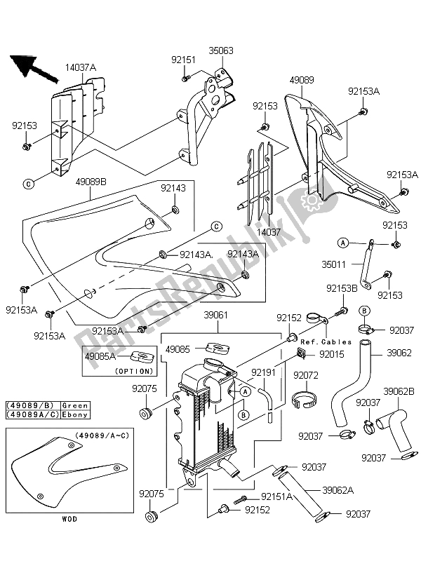 Alle onderdelen voor de Radiator van de Kawasaki KX 85 SW LW 2011