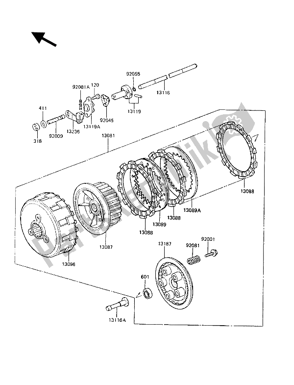 All parts for the Clutch of the Kawasaki Z 1300 1987