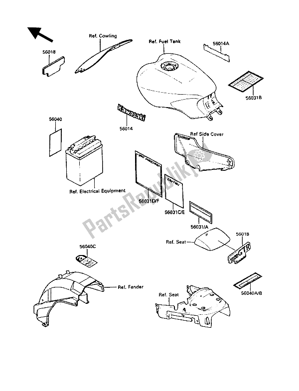 All parts for the Labels of the Kawasaki 1000 GTR 1987