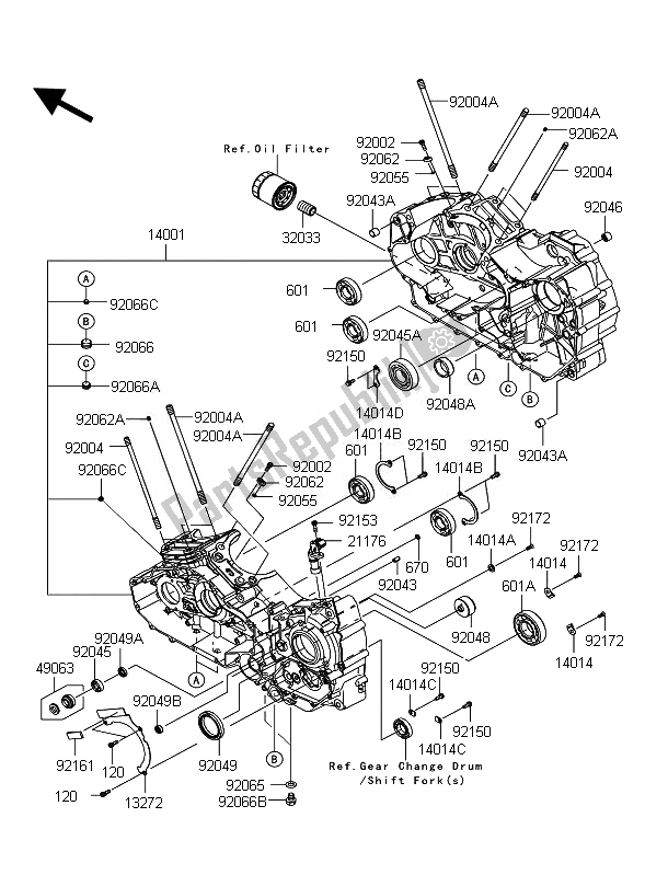 All parts for the Crankcase of the Kawasaki VN 1700 Classic Tourer ABS 2011