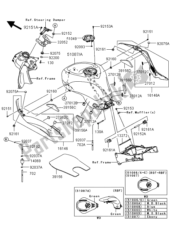 Todas as partes de Tanque De Combustível do Kawasaki Ninja ZX 6R 600 2011