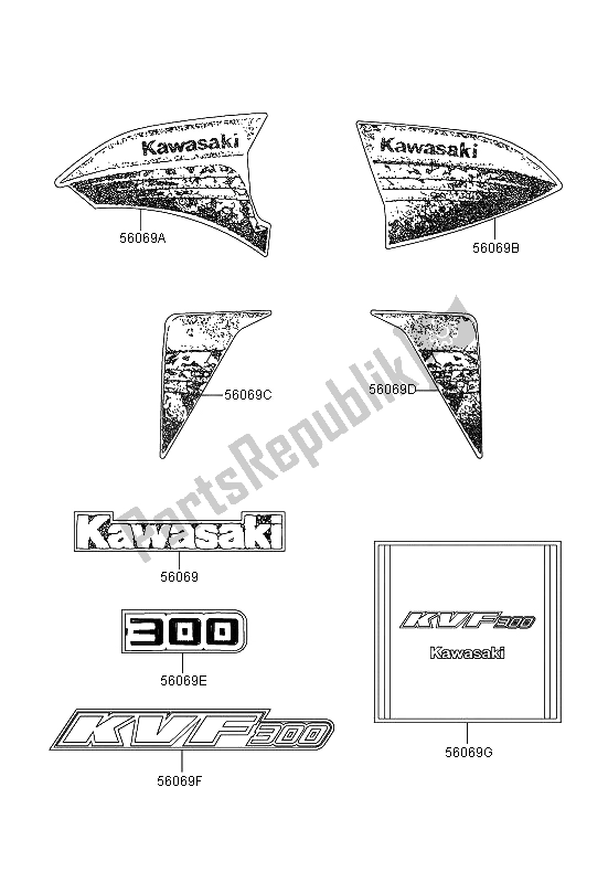 All parts for the Decals (red) (eu) of the Kawasaki KVF 300 2012