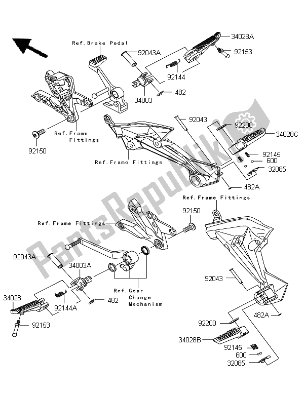 Alle onderdelen voor de Voetsteunen van de Kawasaki Z 750R ABS 2011
