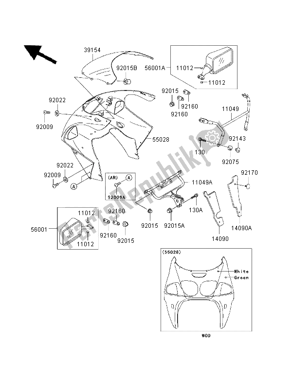 Tutte le parti per il Cuffia del Kawasaki Ninja ZX 7 RR 750 1997