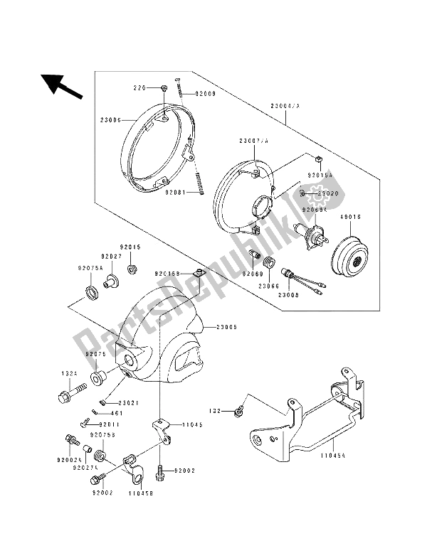 Alle onderdelen voor de Koplamp (en) van de Kawasaki EL 250D 1991