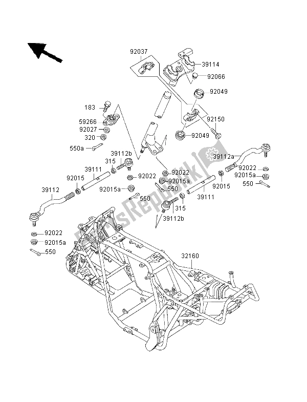 All parts for the Frame of the Kawasaki KLF 300 2000