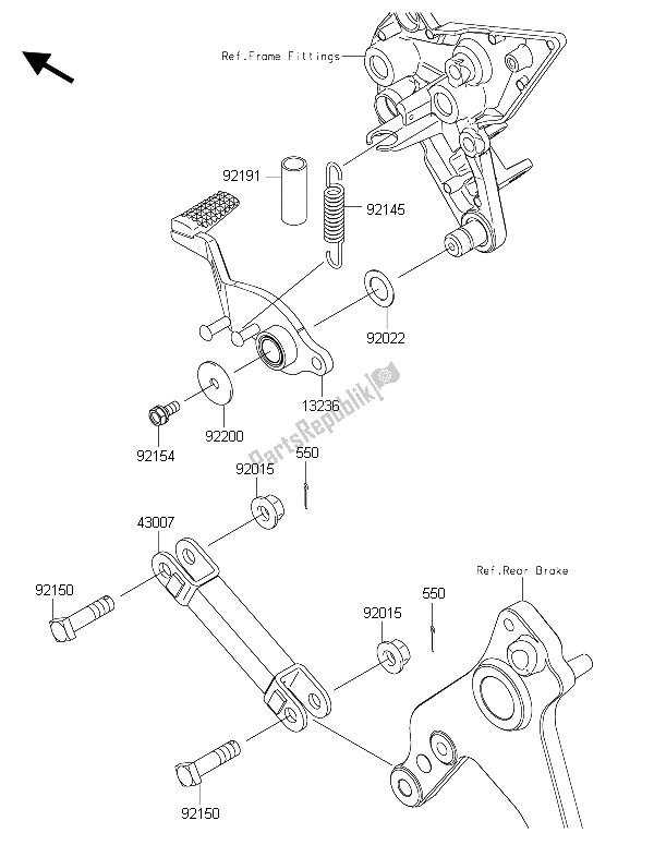 Alle onderdelen voor de Rempedaal van de Kawasaki Z 1000 SX 2015