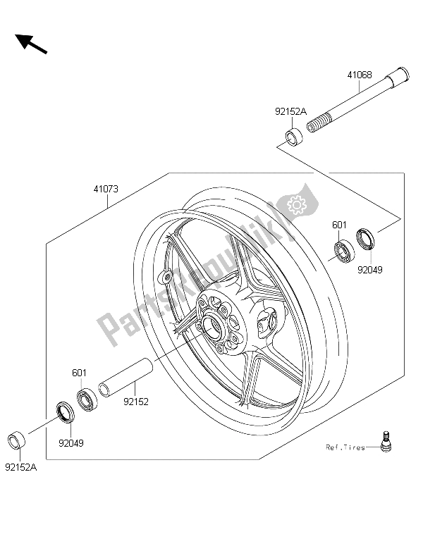 All parts for the Front Hub of the Kawasaki Z 1000 SX ABS 2015