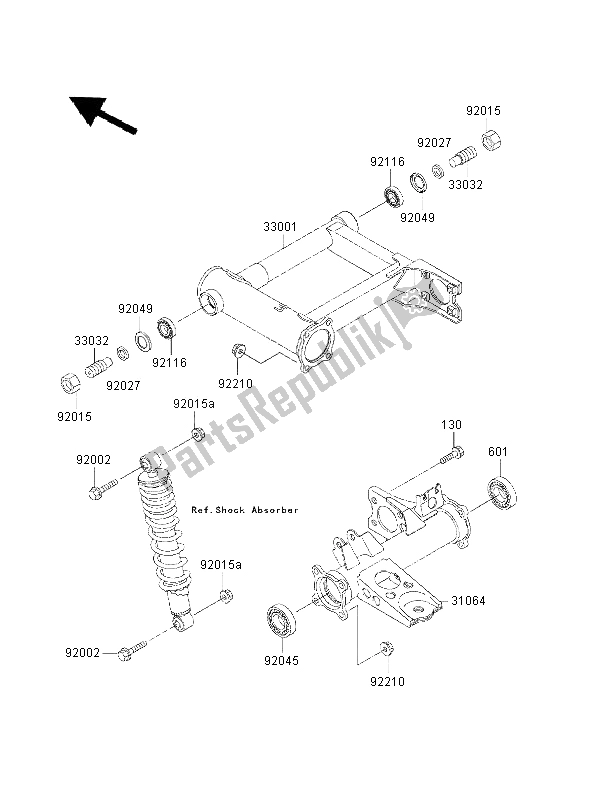 All parts for the Swing Arm of the Kawasaki KVF 300 2000