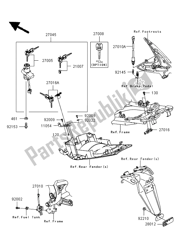 All parts for the Ignition Switch of the Kawasaki ER 6F 650 2006