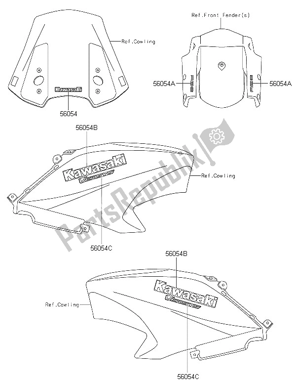 Tutte le parti per il Decalcomanie (grigio) del Kawasaki Versys 650 ABS 2016