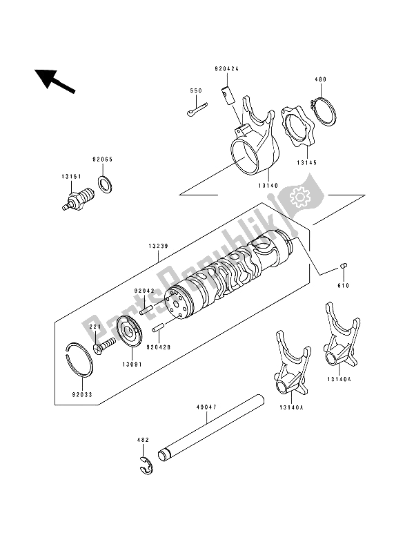 All parts for the Gear Change Drum & Shift Fork(s) of the Kawasaki Zephyr 550 1991