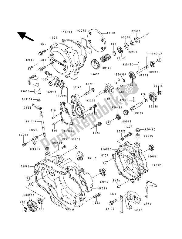 Tutte le parti per il Coperchio Del Motore del Kawasaki KDX 125 1990