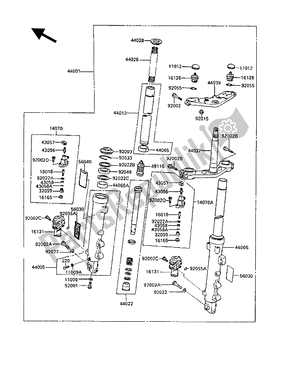 All parts for the Front Fork of the Kawasaki GPZ 1000 RX 1987
