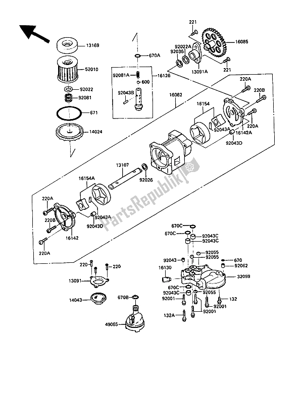 Alle onderdelen voor de Oliepomp van de Kawasaki 1000 GTR 1991