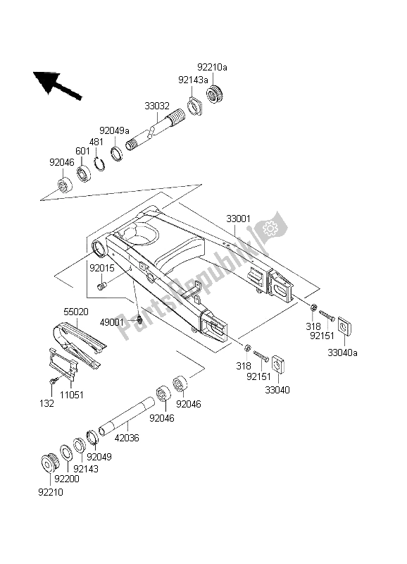 All parts for the Swingarm of the Kawasaki Ninja ZX 12R 1200 2001