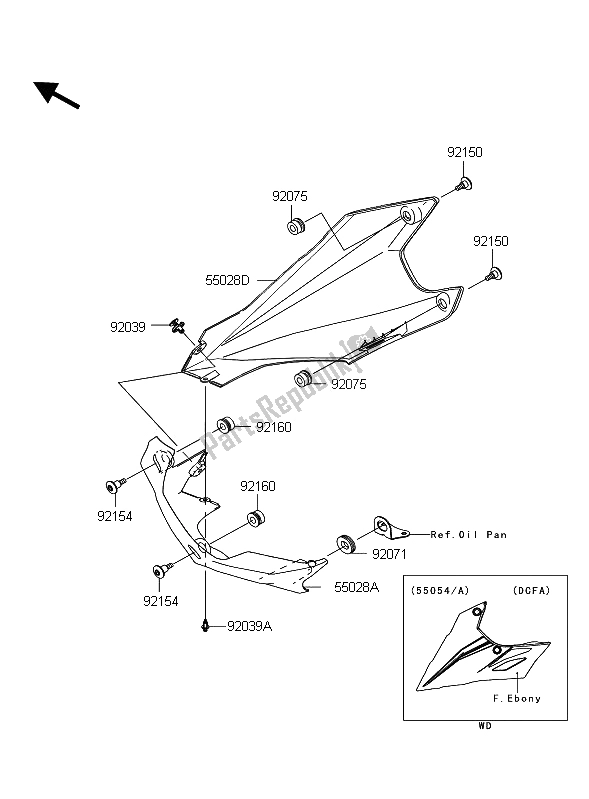 Tutte le parti per il Il Cofano Si Abbassa del Kawasaki Z 1000 2011