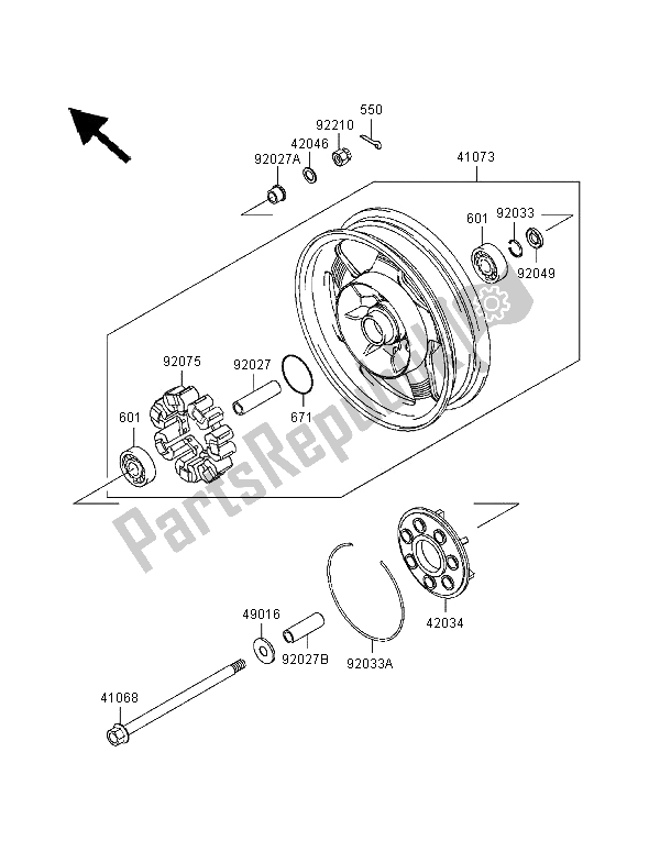 All parts for the Rear Hub of the Kawasaki VN 1500 Classic Tourer FI 2000