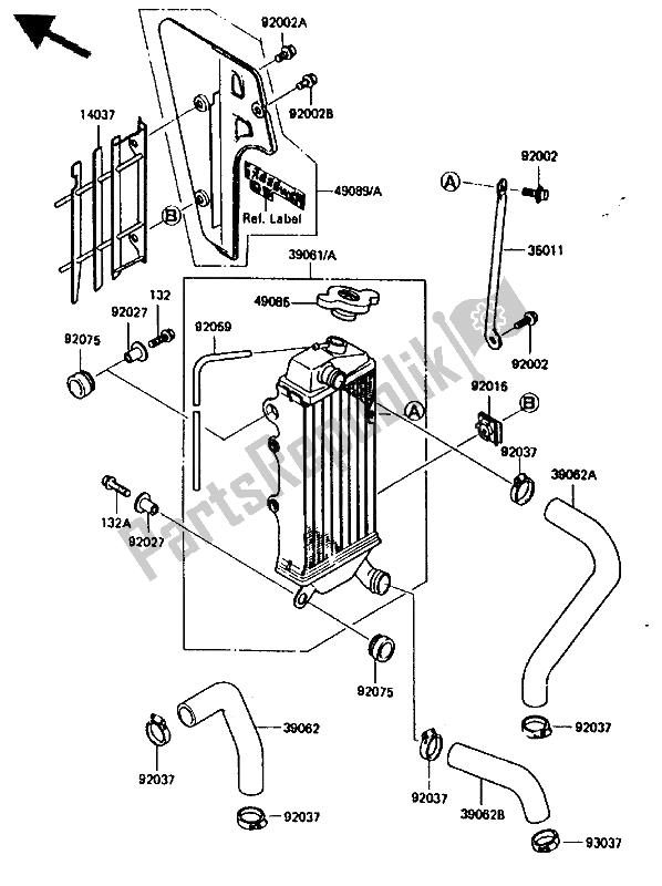 All parts for the Radiator of the Kawasaki KX 80 1987