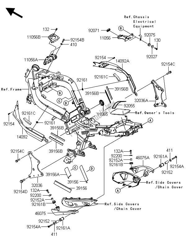 All parts for the Frame Fittings of the Kawasaki ER 6F ABS 650 2014